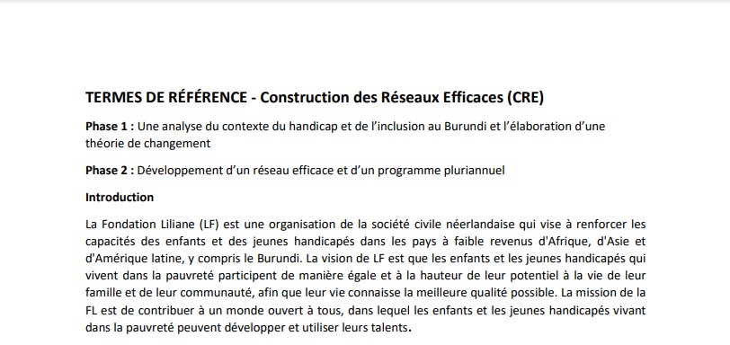 TERMES DE RÉFÉRENCE - Construction des Réseaux Efficaces (CRE)