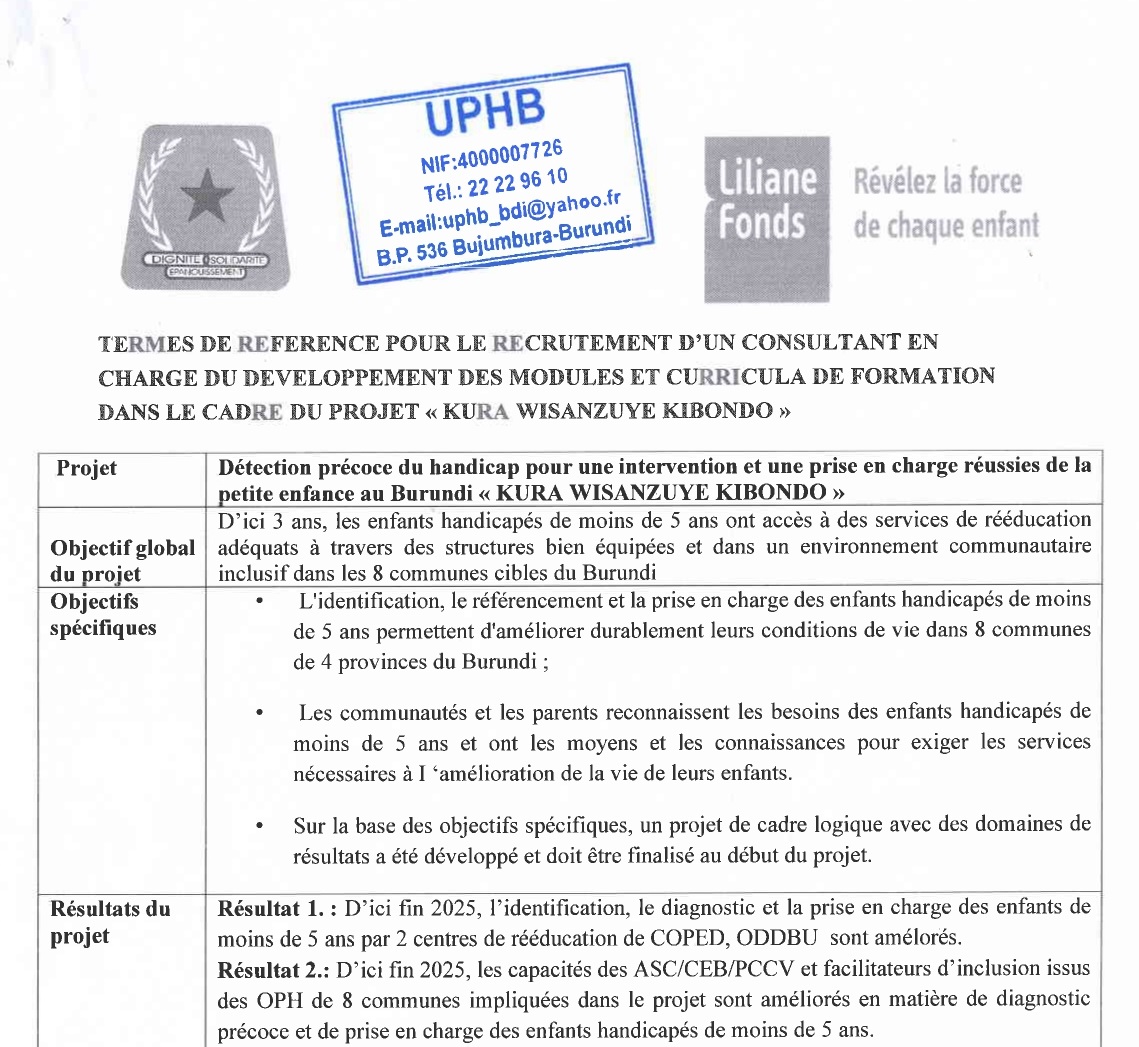 UPHB-TDRs pour le recrutement d'un Consultant
